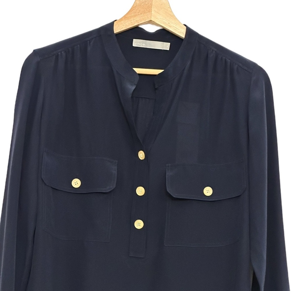 NWT Vince Navy Blue Washed-Silk Utility Blouse Size XS - Picture 6 of 15
